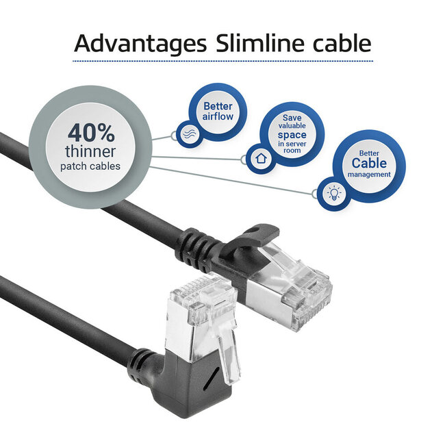 UFTP CAT6a Slimline Netzwerkkabel | Winkel-/Gerade Stecker | LSZH | Schwarz | 2 Meter
