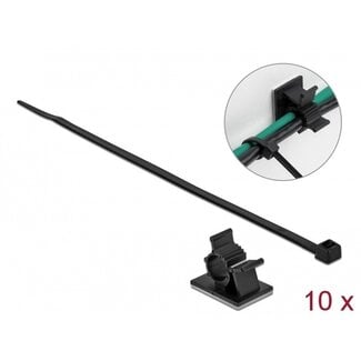 DeLOCK Kabelbinder mit Halterungen | 200 x 4,8 mm | Schwarz | 10 Stück