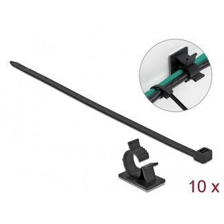 DeLOCK Kabelbinder mit Kabelschellen | 250 x 7,2 mm | Schwarz | 10 Stück