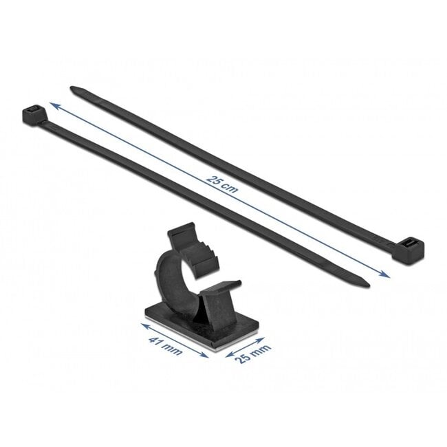 Kabelbinder mit Kabelschellen | 250 x 7,2 mm | Schwarz | 10 Stück