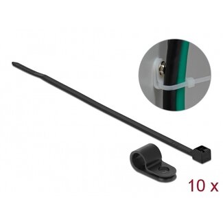 DeLOCK Kabelbinder mit Montageclip | 200 x 4,8 mm | Schwarz | 10 Stück