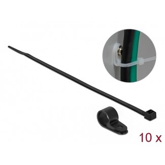 DeLOCK Kabelbinder mit Montageclip | 300 x 4,8 mm | Schwarz | 10 Stück