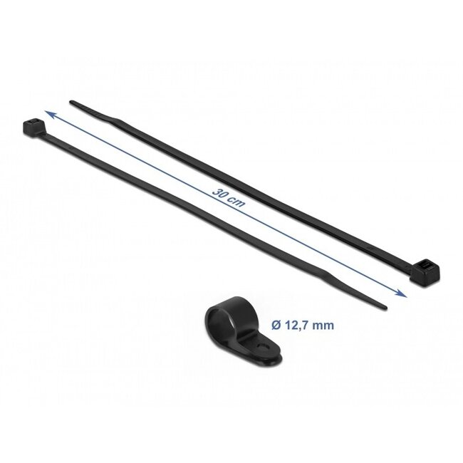 Kabelbinder mit Montageclip | 300 x 4,8 mm | Schwarz | 10 Stück