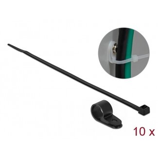 DeLOCK Kabelbinder mit Montageclip | 350 x 4,8 mm | Schwarz | 10 Stück