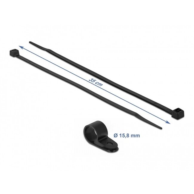 Kabelbinder mit Montageclip | 350 x 4,8 mm | Schwarz | 10 Stück