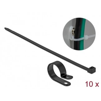 DeLOCK Kabelbinder mit Montageclip | 300 x 7,2 mm | Schwarz | 10 Stück