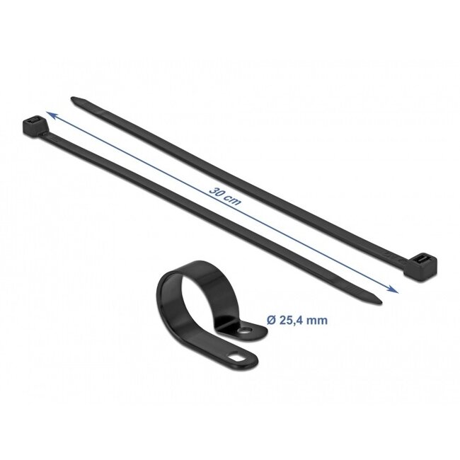 Kabelbinder mit Montageclip | 300 x 7,2 mm | Schwarz | 10 Stück