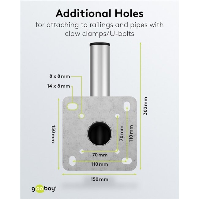 Goobay Wandhalterung für Satellitenschüssel | 35 cm Abstand | 50 mm Durchmesser | Silber