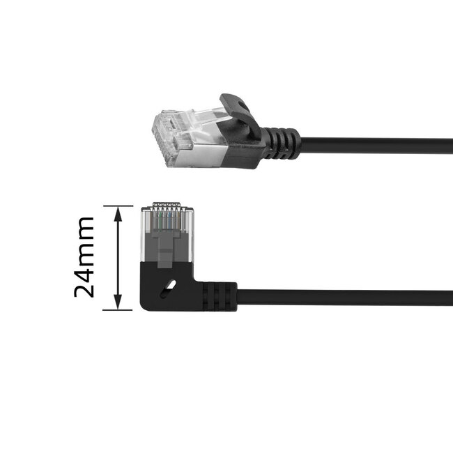 UFTP CAT6a Slimline Netzwerkkabel | Winkel-/Gerade Stecker | LSZH | Schwarz | 0,25 m