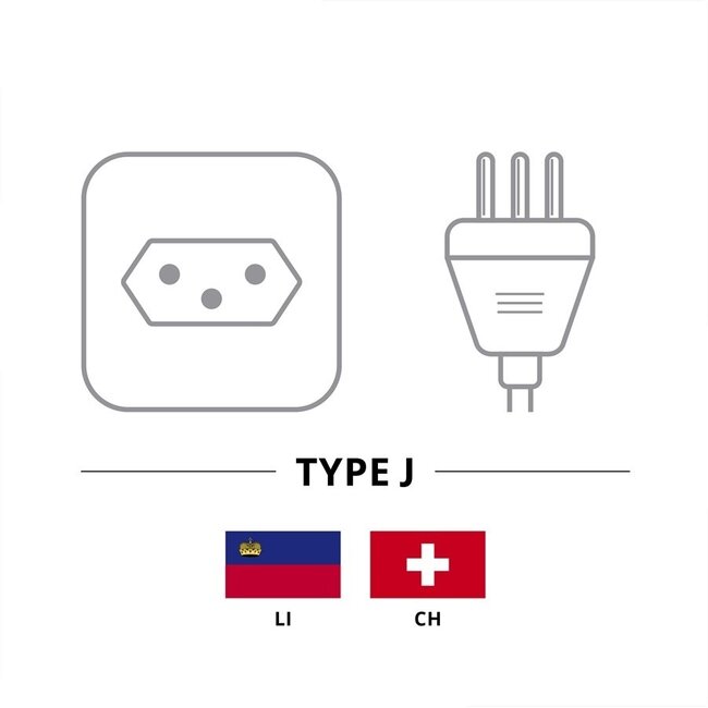 C13 (gerade) - Typ J / Schweiz (gerade) Stromkabel | 3x 0,75mm² | Schwarz | 2 Meter