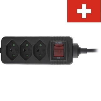 InLine Steckdosenleiste mit 3 Steckplätzen und Schalter | Typ J Schweiz | Schwarz | 1,5 m