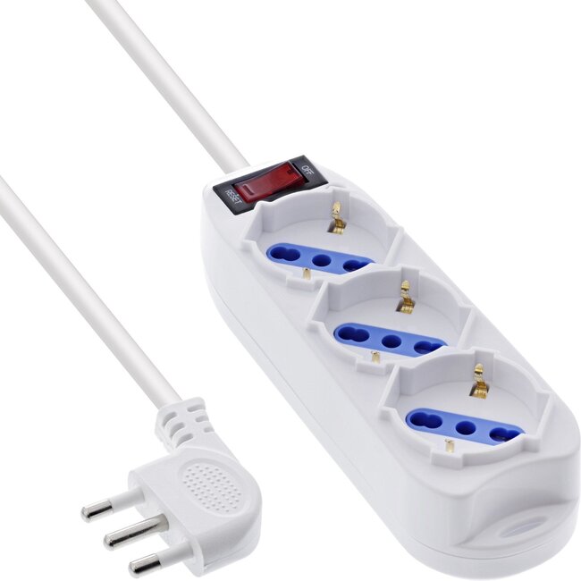 Steckdosenleiste 3-fach mit Schalter Typ L/F Italien Westeuropa Weiß 1,5m