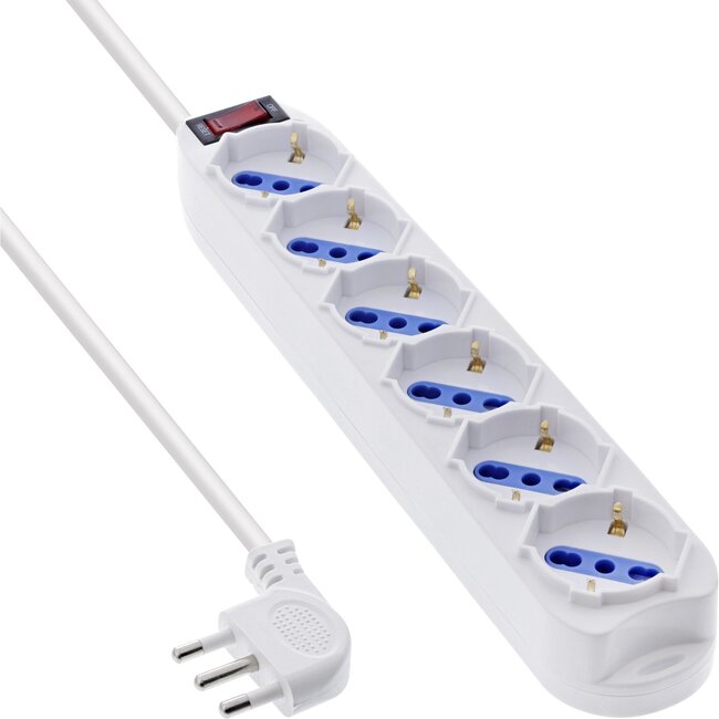 Steckdosenleiste 6-fach mit Schalter Typ L/F Italien/WE weiß 1,5 m