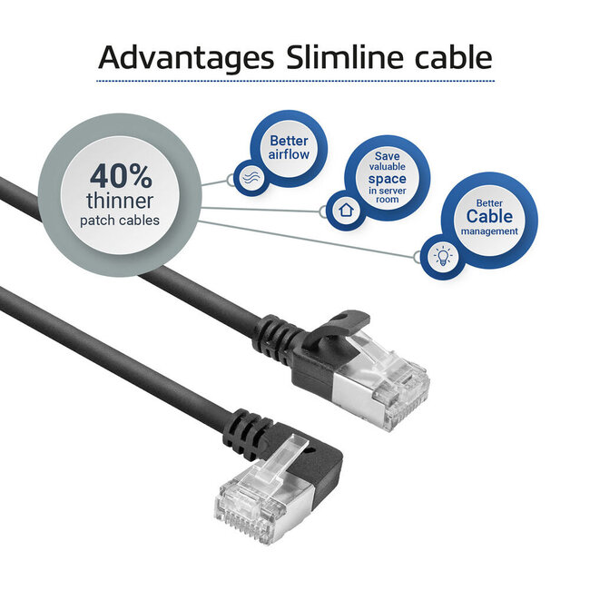 UFTP CAT6a Slimline Netzwerkkabel | Winkel-/Gerade Stecker | LSZH | Schwarz | 3 Meter