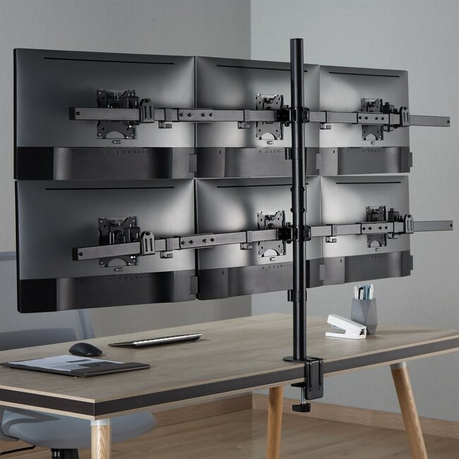 InLine Schreibtischhalterung für 6 Monitore bis 32 Zoll | 2x Querstreben | Full Motion