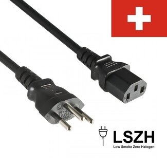 DINIC C13 (gerade) - Typ J / Schweiz (gerade) Stromkabel | LSZH | 3x 0,75mm² | Schwarz | 2 Meter