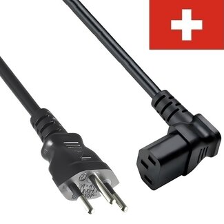 DINIC C13 (winklig/unten) - Typ J / Schweiz (gerade) Stromkabel | 3x 0,75mm | Schwarz | 1,8 Meter