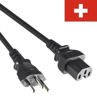 DINIC C15 (gerade) - Typ J / Schweiz (gerade) Stromkabel | 3x 1,00mm (PVC) | Schwarz | 1,8 Meter