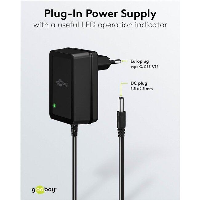 Goobay Netzadapter | 12V DC | 1,5A | 18W | 5,5 x 2,5mm | 1,8m
