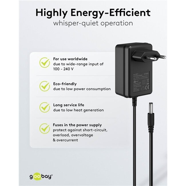 Goobay Netzadapter | 12V DC | 1,5A | 18W | 5,5 x 2,5mm | 1,8m