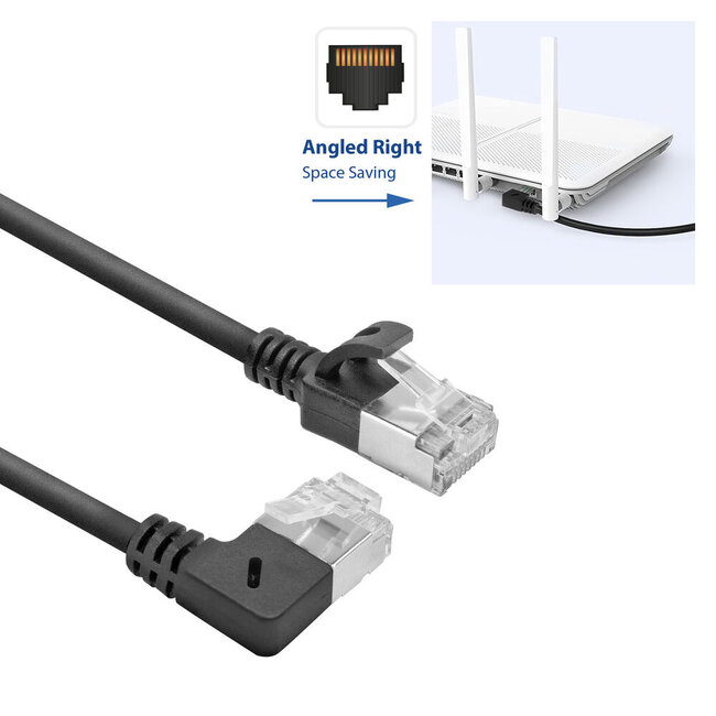 UFTP CAT6a Slimline Netzwerkkabel | Winkel-/Gerade Stecker | LSZH | Schwarz | 0,5 m