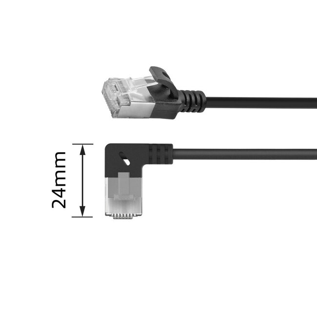 UFTP CAT6a Slimline Netzwerkkabel | Winkel-/Gerade Stecker | LSZH | Schwarz | 0,5 m