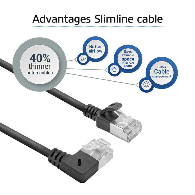 UFTP CAT6a Slimline Netzwerkkabel | Winkel-/Gerade Stecker | LSZH | Schwarz | 0,5 m