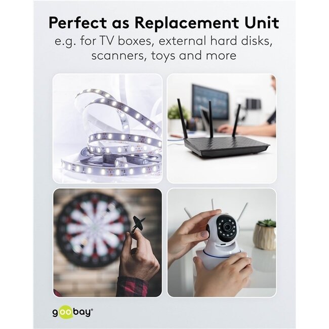 Goobay Netzadapter | 12V DC | 0,6A | 7,2W | 5,5 x 2,1mm | 1,8m Kabel