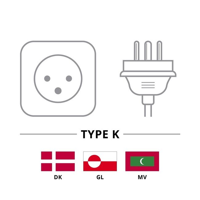 C13 (gerade) - Typ K / Dänemark (gerade) Stromkabel | 3x 0,75mm | Schwarz | 2 Meter