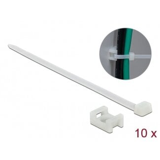 DeLOCK Kabelbinder mit Montagehalter | 150 x 7,2 mm | transparent | 10 Stück