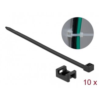 DeLOCK Kabelbinder mit Halterung | 150 x 7,2 mm | Schwarz | 10 Stück