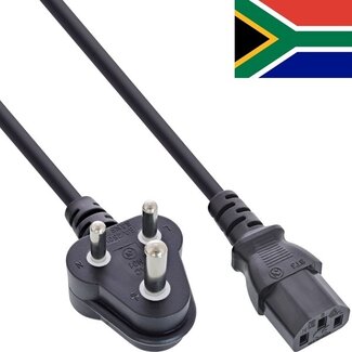 InLine C13 (gerade) - Typ D / Südafrika (winklig) Stromkabel | 3x 0,75mm | Schwarz | 1,8 m