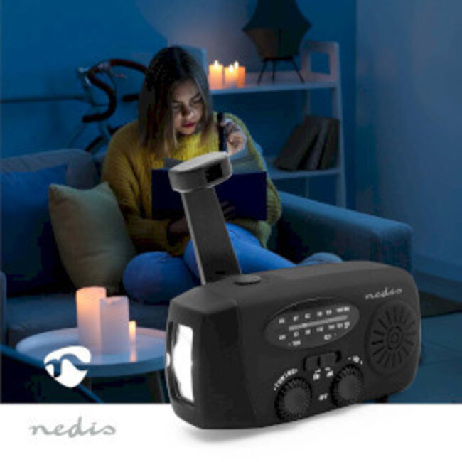 Notfallradio Tischmodell AM/FM Powerbank Akku/Handkurbel/USB Schwarz
