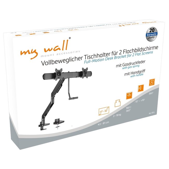 My Wall Schwenkarm für 2 Monitore bis 32 Zoll | Querträger | Interaktiv