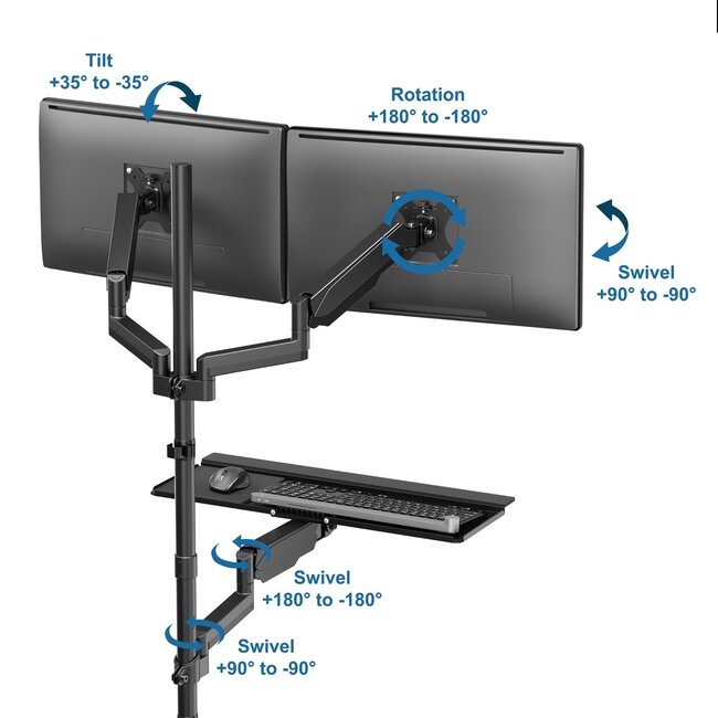 My Wall Bodenständer für 2 Monitore bis 32 Zoll mit Tastatur/Maus | interaktiv