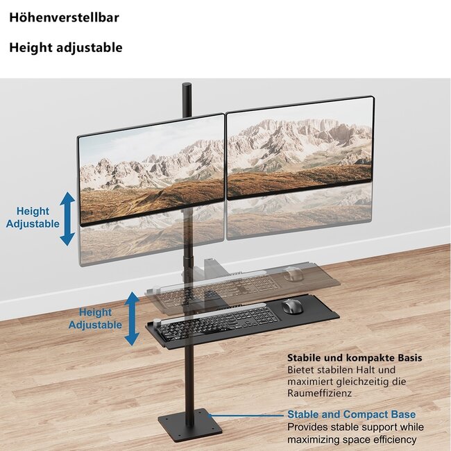 My Wall Bodenständer für 2 Monitore bis 32 Zoll mit Tastatur/Maus | interaktiv
