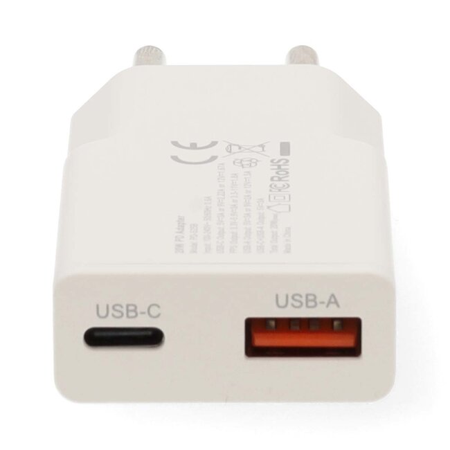 Nedis USB-Ladegerät | USB-C PD & USB-A QC | GaN | 20W | Weiß