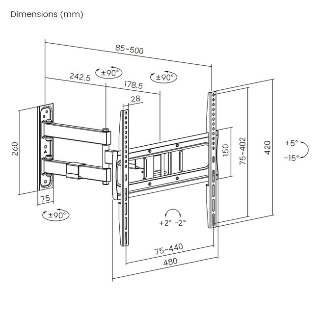 My Wall TV-Wandhalterung | bis 75 Zoll | Full Motion | 3 Drehpunkte
