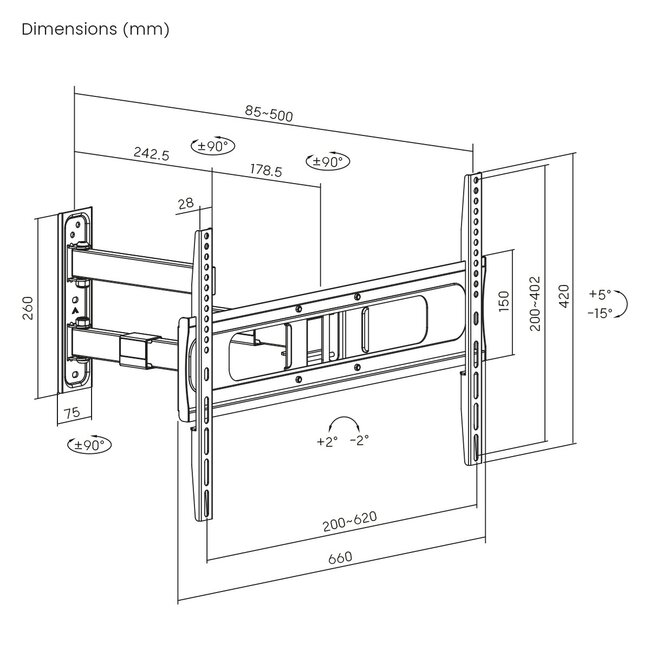 My Wall TV-Wandhalterung | bis 86 Zoll | Full Motion | 3 Drehpunkte