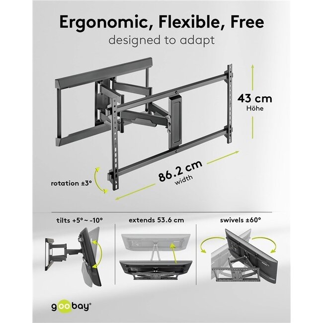 Goobay Pro TV-Wandhalterung | bis 90 Zoll | Full Motion | lang