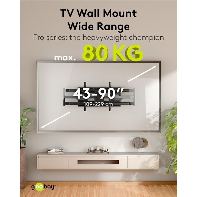 Goobay Pro TV-Wandhalterung | bis 90 Zoll | Full Motion | extra lang