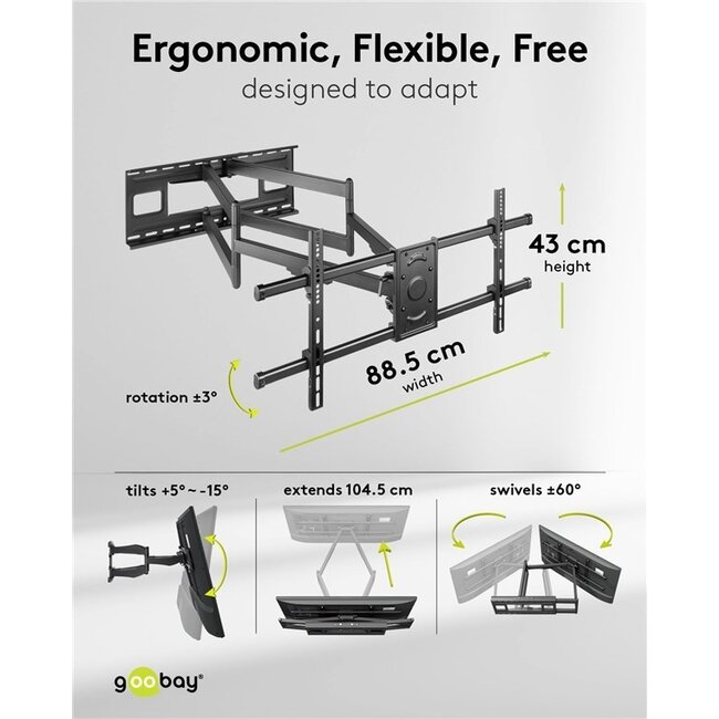 Goobay Pro TV-Wandhalterung | bis 90 Zoll | Full Motion | extra lang