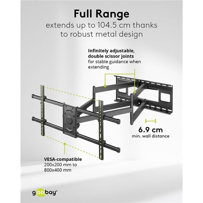 Goobay Pro TV-Wandhalterung | bis 90 Zoll | Full Motion | extra lang