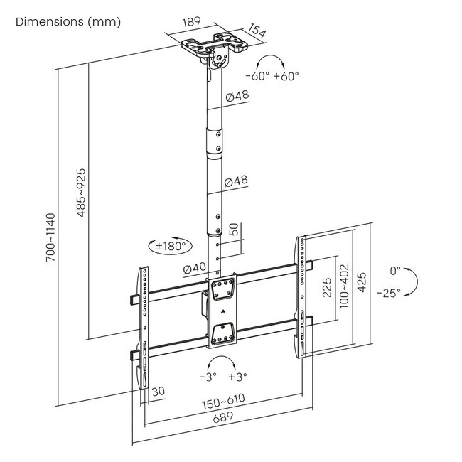 My Wall TV-Deckenhalterung | bis 86 Zoll | Full Motion