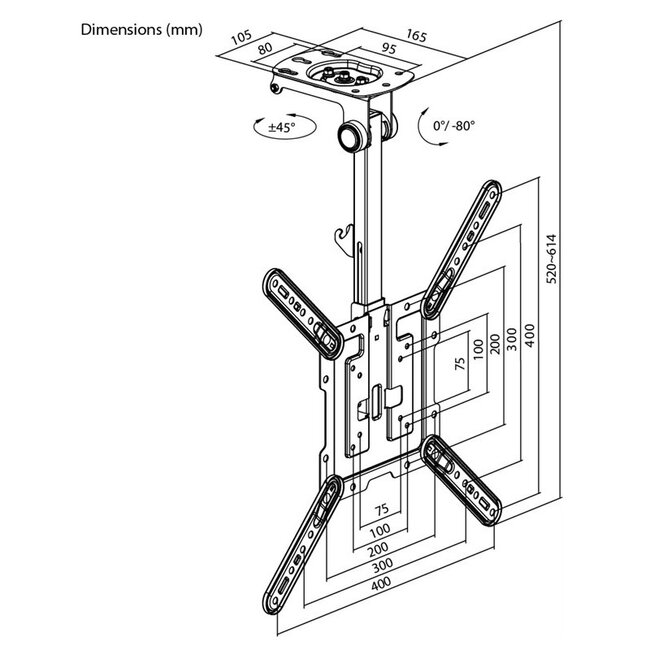 Goobay TV-Deckenhalterung | bis 55 Zoll | klappbar