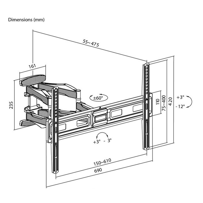 Goobay TV-Wandhalterung | bis 80 Zoll | Full Motion | lang