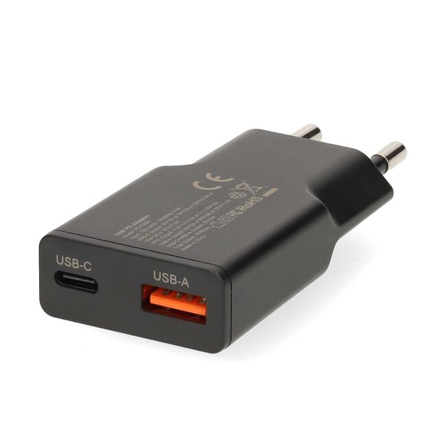 Nedis USB-Ladegerät | USB-C PD & USB-A QC | inkl. USB-C Kabel | GaN | 20W | Schwarz