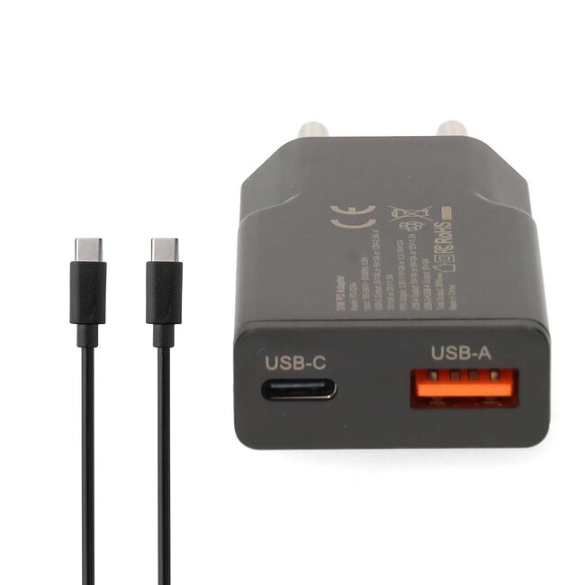 Nedis USB-Ladegerät | USB-C PD & USB-A QC | inkl. USB-C Kabel | GaN | 30W | Schwarz