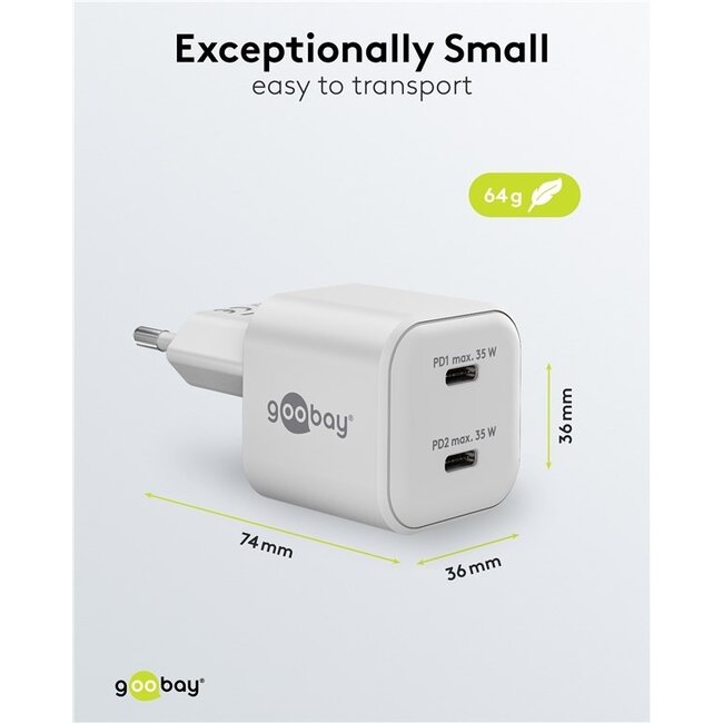 Goobay USB Ladegerät Set | 2x Ladegerät mit 2x USB-C PD | inkl. 2x USB-C Kabel | 35W | Schwarz + Weiß | 1 Meter