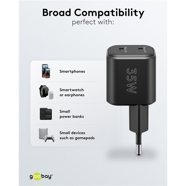 Goobay USB Ladegerät Set | 2x Ladegerät mit 2x USB-C PD | inkl. 2x USB-C Kabel | 35W | Schwarz + Weiß | 1 Meter